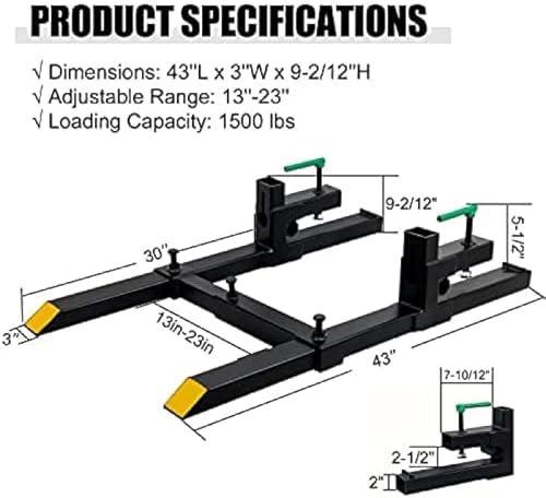 Clamp On Debris Forks To 48-60" Bucket, Heavy Duty Pallet Fork Fit For Loader Bucket Skidsteer Tractor,43''with Stabilizer Bar - size: 43''with Stabilizer Bar