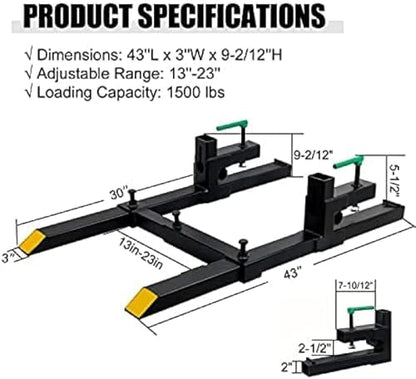 Clamp On Debris Forks To 48-60" Bucket, Heavy Duty Pallet Fork Fit For Loader Bucket Skidsteer Tractor,43''with Stabilizer Bar - size: 43''with Stabilizer Bar