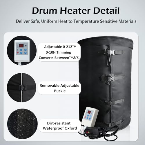 Industrial Grade/Weather Resistant Drum Heating Blanket,55 Gallon Drum Heater Fixed Thermostat 0-150℉,Insulated Pail Band Heater with 10ft Power Cable