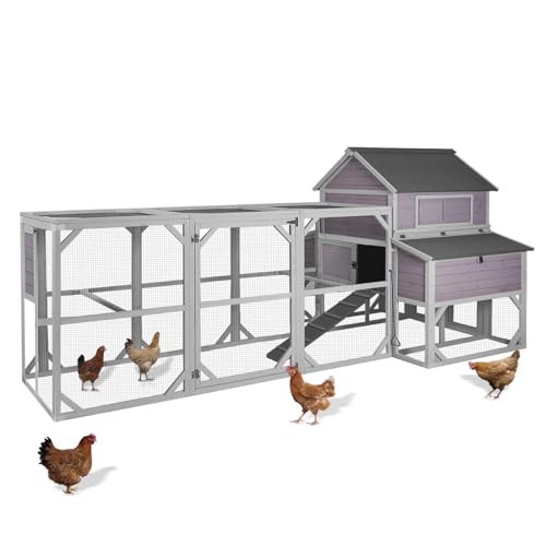 55ft² Chicken Coop - Super Large Chicken Tractor, Chicken House with Run, Wooden Hen House Poultry Cage with 6 Large Nesting Boxes, 6 Perches for 10-15 Chickens - size: 137.0"L x 63.0"W x 62.0"H