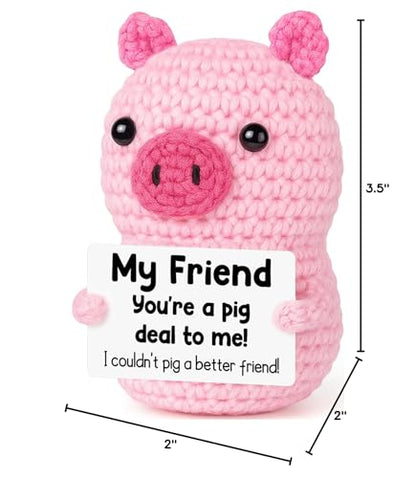Mini Funny Pink Pig Best Friend Friendship Birthday Gifts for Women Men | Back to School Gift for College Student,Positive Handmade Crochet Gift for Friends Female Girl,Encouraging Pick Me Up Gift - style: Friend