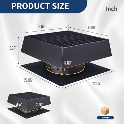 12" Flush Mount Trapezoid Solar Attic Vent,35W Dual Power Roof Exhaust Fan,3-Speed Remote & 25°C Auto Function,1200 CFM,MPPT Controller Solar Ventilator Solar Vent for House Attic, Garage, Greenhouse - color: Black+Square 4