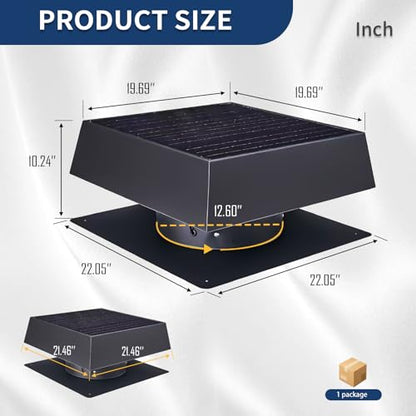12" Flush Mount Trapezoid Solar Attic Vent,35W Dual Power Roof Exhaust Fan,3-Speed Remote & 25°C Auto Function,1200 CFM,MPPT Controller Solar Ventilator Solar Vent for House Attic, Garage, Greenhouse - color: Black+Square 4