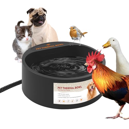 Dog Heated Water Bowl for Outdoor No Freeze Water Bowl with Chew Resistant Cord, 2.2L, Black - color: Black