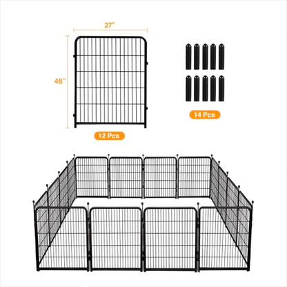 Getlay Doorless Dog Digging Fence Barrier,48in(H) 12 Panels Total 26.6 Ft(L), Black Metal Fencing for Yard 4ft Tall, Dog Fence Outdoor for Yard, Fencing for Garden Beds, Garden Fences Border - size: 48''(H)-12panels-26.6ft(L) no gate