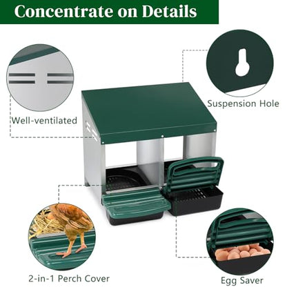 2 Compartment Roll Out Nesting Box for Chickens, Heavy Duty Chicken Coop Nesting Box with Lid Cover to Protect Eggs for Hen, Chicken Laying Boxes Hens Chicken Coop Box - size: 2 Compartment