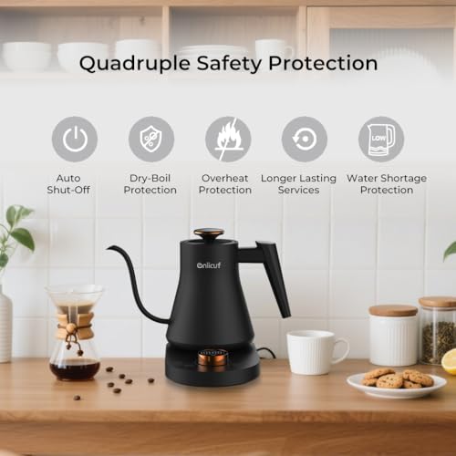 Electric Gooseneck Kettle with Temperature Control, 0.8L Pour Over Coffee, ±1°F Precision Heating, 7 Presets, Stainless Steel Inner, Electric Tea Kettle with 2H Keep Warm, Matte Black - color: Deep Black