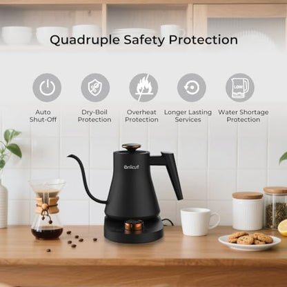 Electric Gooseneck Kettle with Temperature Control, 0.8L Pour Over Coffee, ±1°F Precision Heating, 7 Presets, Stainless Steel Inner, Electric Tea Kettle with 2H Keep Warm, Matte Black - color: Deep Black
