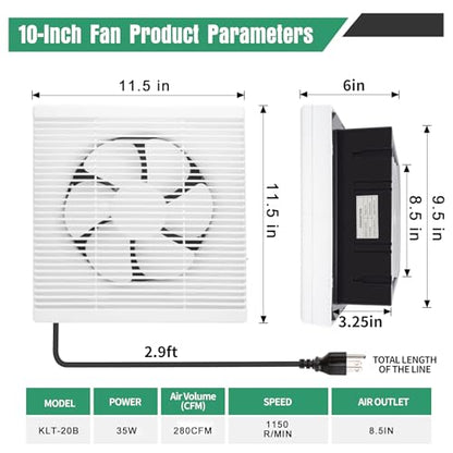 8 Inch Window Shutter Exhaust Fan both Intake & Exhaust,9.5 x 9.5 Inch Cutout,280CFM 35W Wall-Mounted Ventilation Fan for Bathroom Home Bedroom Attic - size: 8 Inch