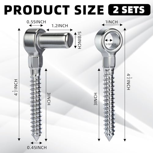 Zonon 2 Pair One Piece 304 Stainless Steel Gate Hinges Set, Eye Hinge and Pin Hinge, Screw Hinges to Mount for Wooden Gates Fences with Hole Dia 5/8'', Silver