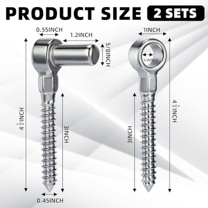 Zonon 2 Pair One Piece 304 Stainless Steel Gate Hinges Set, Eye Hinge and Pin Hinge, Screw Hinges to Mount for Wooden Gates Fences with Hole Dia 5/8'', Silver