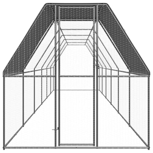 Galvanized Steel Outdoor Chicken Coop 6.6'x39.4'x6.6' Large Aviary Cage with Lockable Gate for Hens Ducks Rabbits Small Animals - size: 6.6' x 39.4' x 6.6' (W x D x H)