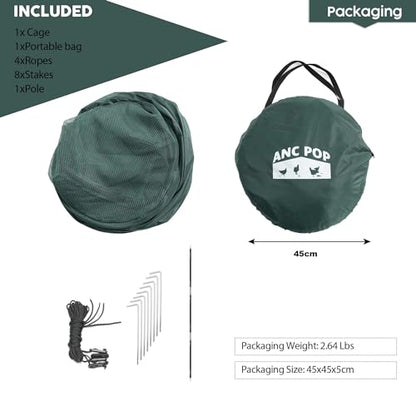 ANC POP Portable Chicken Run, Pop Up Chicken Tent for Small Animals Outdoor Gardening Net with 3 Doors and Handbag, Easy to Install and Storage, Green (40 x 40 x 45) - size: 40 x 40 x 45"