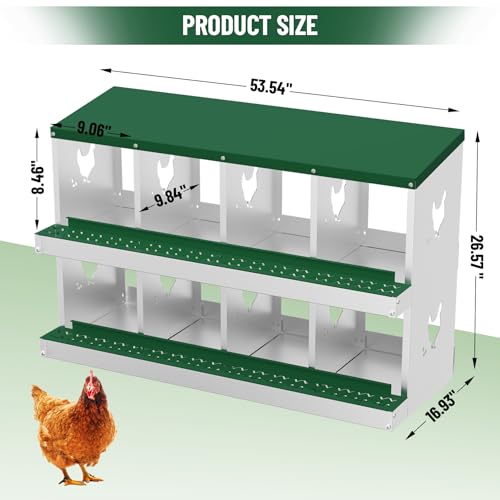 Chicken Nesting Box,8 Holes Galvanized Steel Metal Chicken Laying Box with Automatic Roll-Away Egg Collection System & Removable Tray,Wall Mount Nesting Boxes - color: Green, size: 8 Holes