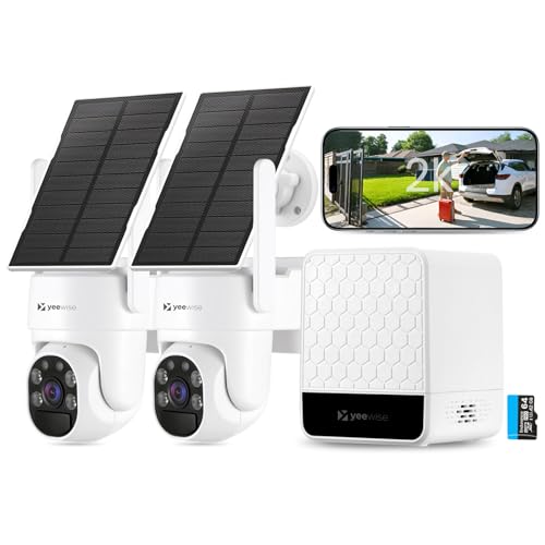 yeewise Solar Security Cameras Wireless Outdoor, 2 Cam-Kit, No Subscription, 4MP Home Security Cameras System with 360° Pan & Tilt, Color Night Vision, Motion Detection, Local Storage, 5G & 2.4G WiFi - style: 2-Cam Kit