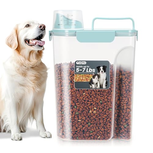 Dog Cat Food Storage Container, Pet Food Pourable Container Airtight with Large Spout & Cup, BPA-Free Plastic Food Dispenser for Pet Food, Bird Seed, Rice, Flour (Light Blue, 5L) - color: Light Blue, size: 5L