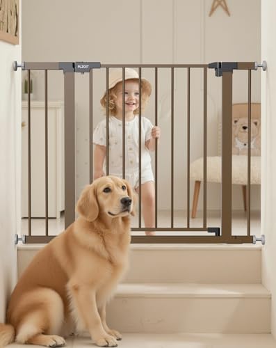 29.5-40.5" Baby Gate for Stairs, Dog Gate for Doorways, Walk Thru Auto Close Metal Baby Safety Gate for The House, Stairs and Doorways, Child Gate Pressure Mounted, Pet Gate for Dog Indoor - Brown - color: Brown, size: 29.5-40.5"W x 30"H