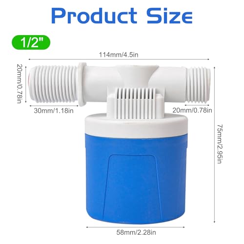 1/2" Side Inlet Water Float Valve, 2 Pack Automatic Water Level Control Valve For Water Tank Water Trough Pool Livestock Troughs Distille Solar Energy Auto Pot Aquarium - size: 1/2" Side Inlet (2 Pack)