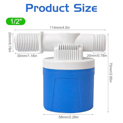 1/2" Side Inlet Water Float Valve, 2 Pack Automatic Water Level Control Valve For Water Tank Water Trough Pool Livestock Troughs Distille Solar Energy Auto Pot Aquarium - size: 1/2" Side Inlet (2 Pack)