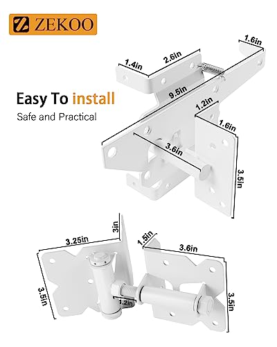 ZEKOO Stainless Steel Vinyl Fence Gate kit, Self Closing Gate Hinges and Latch, Rust Proof, Use for Vinyl Fence Gate and Wood Fences Gate, Heavy Duty 1 Gate Latch 2 Gate Hinges (White) - color: White One Set