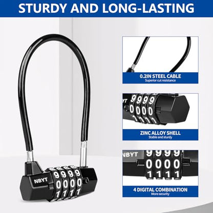Cable Locks with Combination,Steel Cable Rope Wire 4-Digit Combination Lock with Resettable Code for Bikes, Lockers, File Cabinets, Wardrobes, Small Fences,gate Lock, Pool Padlock. - size: Span 3.5 in,Cable length 7*0.2 in