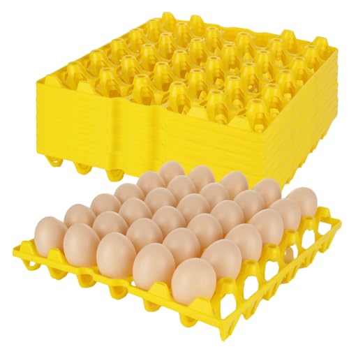 12 PCS Plastic Egg Tray Egg Crates for Fresh Eggs 30-Egg Flats for Chicken Home Farmers Stackable Egg Cartons for Storing Sorting and Shipping Eggs, Yellow - color: Yellow
