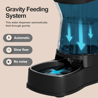 Gardner Pet Automatic Dog Water Dispenser Gravity Stainless Steel Water Waterer Feeder, 100% BPA-Free Large Capacity Water Feeding Bowls for Medium & Large-Sized Dogs Cats Other Pets -(1 Gallon) - color: Dark, size: 1 Gallon