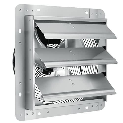 VEVOR 12'' Shutter Exhaust Fan, High-speed 1000 CFM, Aluminum Wall Mount Attic Fan with AC-motor, Ventilation and Cooling for Greenhouses, Garages, Sheds, Shops, FCC - size: 12 Inch