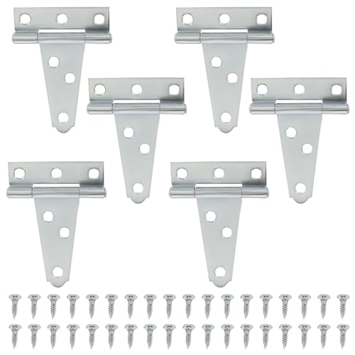 Murtenze 6Pack 2 Inch Silver T-Strap Shed Hinge,Barn Door Hinges Heavy Duty Gate Strap Hinge T Hinges for Barn Door, Shed or Wooden Fences - color: Silver, size: 2 Inch - 6Pack
