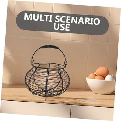 Uonlytech 2pcs Metal Wire Egg Basket with Handle, Fresh Egg Holder and Vegetable Storage Bin for Kitchen Countertop, Wire Organizing Basket for Farmhouse, Market, and Grocery Collection,