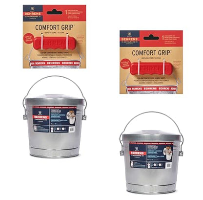 Behrens 6 Gallon Galvanized Steel Storage Can or Waste Bin w/Locking Lid & Handle (2 can, 2 Red Grip) - size: 2 Buckets, style: 2 Red Grips