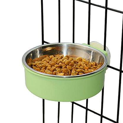 Crate Dog Bowl, Removable Stainless Steel Dog Water Food Feeder Bowls, Cage Cup Bowl for Frenchie Small Middle Dog and cat, Rats,Rabbit - color: Green, size: Small