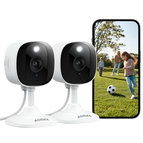 AOQEE 2K Cameras for Home Security-Outdoor/Indoor Camera for Dog/Cat/Pet/Nanny/Baby/Elderly, Color Night Vision, White Light, Siren, 24/7 SD Recordings, Works with Alexa, Plug in (C1-White-2pack-2.4G) - style: C1-White-2pack-2.4G