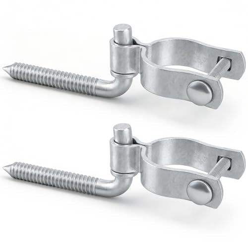 2 Pack Farm Gate Hinge Set, 5/8'' x 2'' Chain Link Fence Frame Gate Post Female Hinge, 5/8" x 4-1/2" Wood Post Male Lag Screw Hinge Pin for Fence Posts