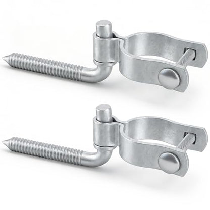 2 Pack Farm Gate Hinge Set, 5/8'' x 2'' Chain Link Fence Frame Gate Post Female Hinge, 5/8" x 4-1/2" Wood Post Male Lag Screw Hinge Pin for Fence Posts
