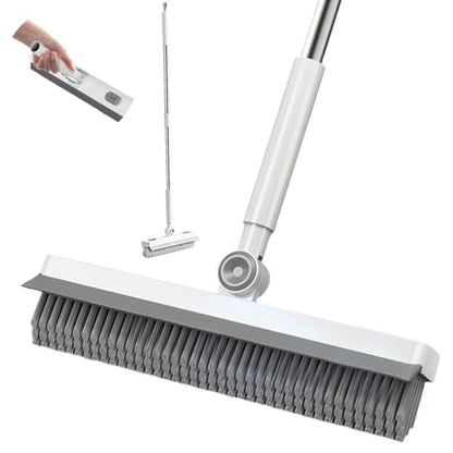 Floor Scrub Brush, 2 in 1 Cleaning Brush with Long Handle,Floor Scrubber Suit for Kitchen, Bedroom, Patio, Shower, Garage & Deck - Heavy Duty Tile, Concrete & Wood Surface Scrubber（White Grey）