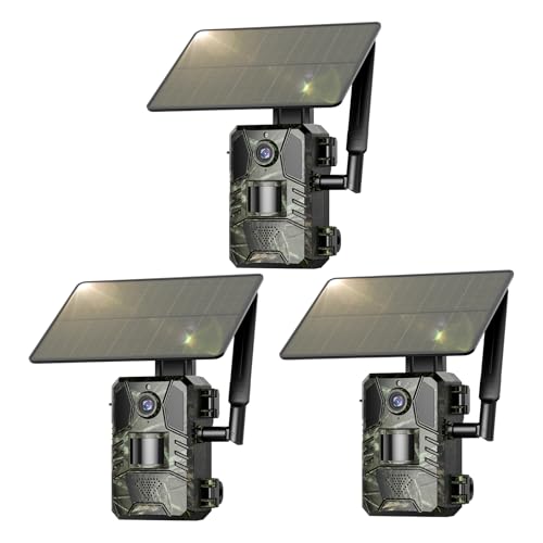 SEHMUA Trail Camera 3 Packs, AI Animal Detection Cellular Trail Cameras, Live Streaming Game Camera Built-in 4G LTE SIM Card with Unlimited Data Plan, Motion Activated Trail Cam IP66 Waterproof - size: 2K Live 3Packs