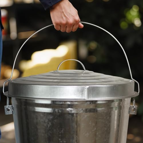 PLASTIC PRINCE 10 Gallon Small Metal Trash Can with Lid Outdoor Galvanized Bucket with Locking Lid for Bird Seed Storage Ash