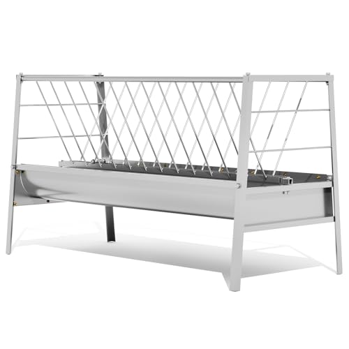 5 Foot Pasture Feeder, 88 Gallon Stainless Steel Frame Large Livestock Feeder, Easy to Assemble Goat Hay Feeder, Horse Trough, Sheep Trough