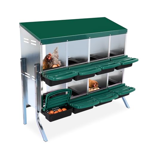 Chicken Nesting Box, 8 Compartment Roll Away Nesting Box for Eggs, Chicken Laying Box with Egg Collection, Cleanable Pull Out Hen Roosting Boxes ﻿ - color: Green, size: 8 Holes wit Legs
