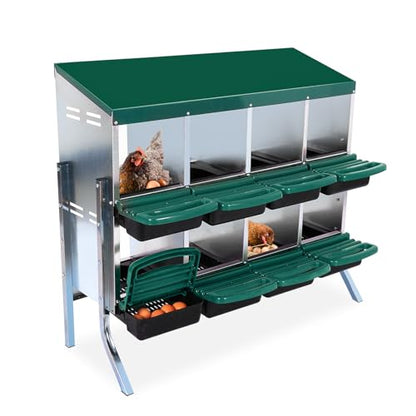 Chicken Nesting Box, 8 Compartment Roll Away Nesting Box for Eggs, Chicken Laying Box with Egg Collection, Cleanable Pull Out Hen Roosting Boxes ﻿ - color: Green, size: 8 Holes wit Legs