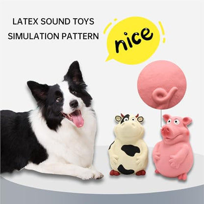3-Pack Latex Squeaky Dog Toys (Cow, Pig, Chicken) | Big Belly Chew Toys with Noise-Maker | Natural Rubber Pet Toys for Small, Medium & Large Dogs