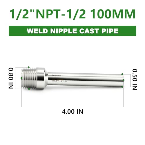 TAISHER 5PCS 304 Stainless Steel Pipe Fittings, 1/2" NPT Male Threaded, 4" Length Weld Nipple Cast Pipe - size: 1/2" NPT x 1/2" OD(4" Length)