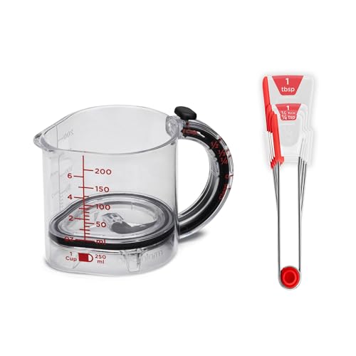 Dreamfarm Measuring Cup and Spoons Set | Upcup All-in-1 Scrape Up Measuring Cup and Levoons Self-Levelling Measuring Spoons for Baking and Cooking