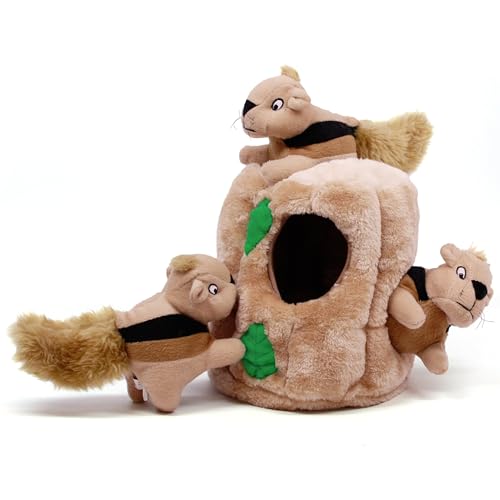Outward Hound Hide-A-Squirrel Dog Toy – Interactive 2‑in‑1 Plush Puzzle with 3 Squeaky Removable Squirrels, Large - color: Squirrel Large