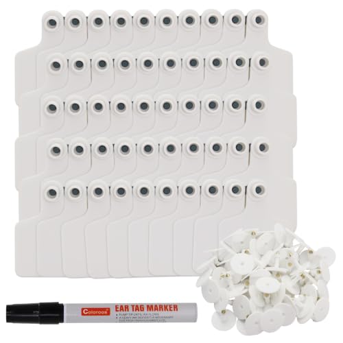 Cattle Ear Tags & Marking Pen 100pcs TPU Blank Cow Tags for Sheep Goat Pig and Other Livestock Animals Identification (White, for Cattle) - color: White