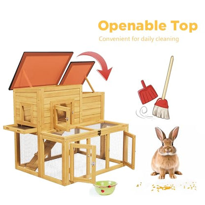 Small Chicken Coop, Chicken Run, Wooden Duck Coop Outdoor 2-Tier Rabbit House All Weather Used Poultry Quail Hutch Pet Cage with Removable Ramp for Garden Backyard (Yellow) - color: Yellow