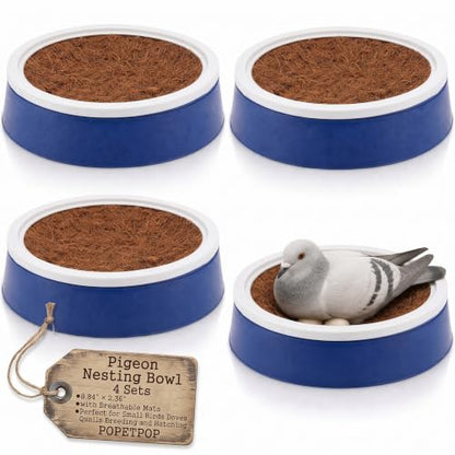 POPETPOP 4 Sets Pigeon Nest Plastic Pot Set - Durable Pigeon Nesting Bowl with Breathable Mats for Breeding and Hatching Small Birds Doves Quails, 9.44X4.72In | Breathable Durable Dove Nesting Box for Small Birds Doves Quails Pigeon Breeding and Hatching