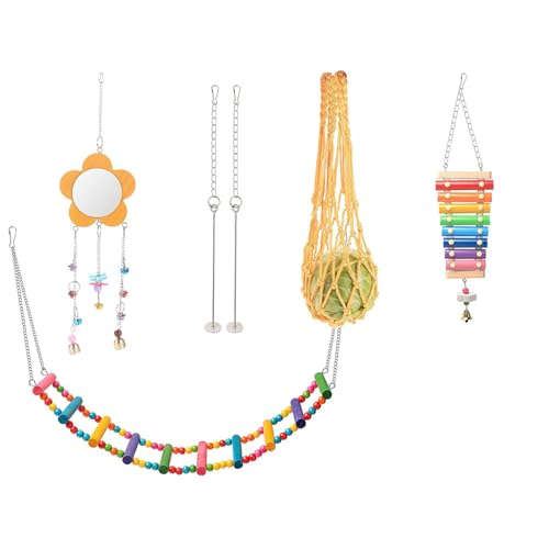 7 Pack Chicken Toys for Coop Accessories, Chicken Xylophone Toy, Chicken Mirror, Chicken Ladder Bridge, Coop Swing, Vegetable Hanging Chicken Feeder, Chewing Foraging Toys, Gifts for Hens