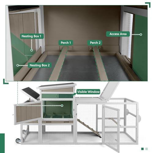 157" L Large Chicken Coop with Run, Mobile Chicken House with Wheels, Nesting Boxes, UV-Resistant Roof, Indoor Outdoor Rabbit Hutch Poultry Hen Cage for 4-6 Chickens with Removable Tray and Ramp - color: Grey-Double